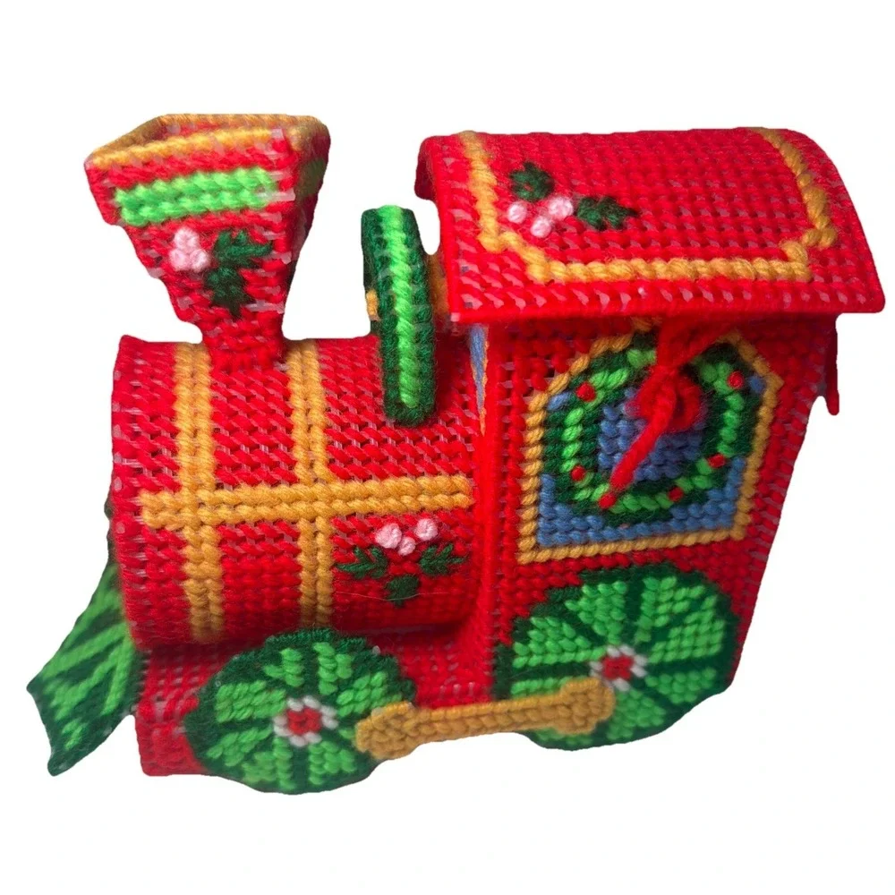 Handmade Needlepoint Christmas Train Plastic Canvas